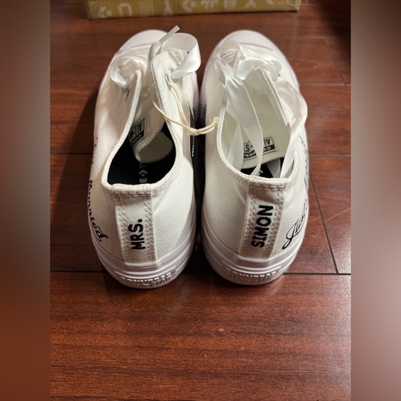Custom Converse By You Lift Platform Low Womens 9.5 White Wedding Just Married - Picture 8 of 16